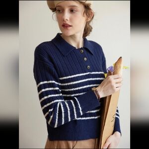 Simple Retro Navy and White Striped Women's Sweater